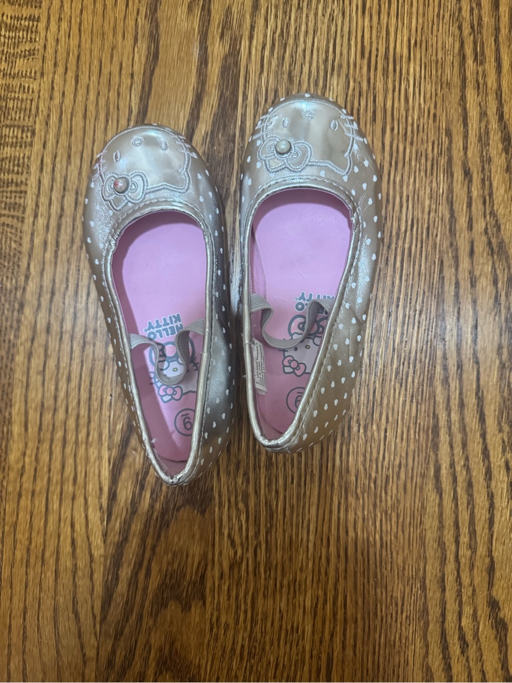 Hello Kitty Metallic Gold Polka Dot Girls Ballet Flats